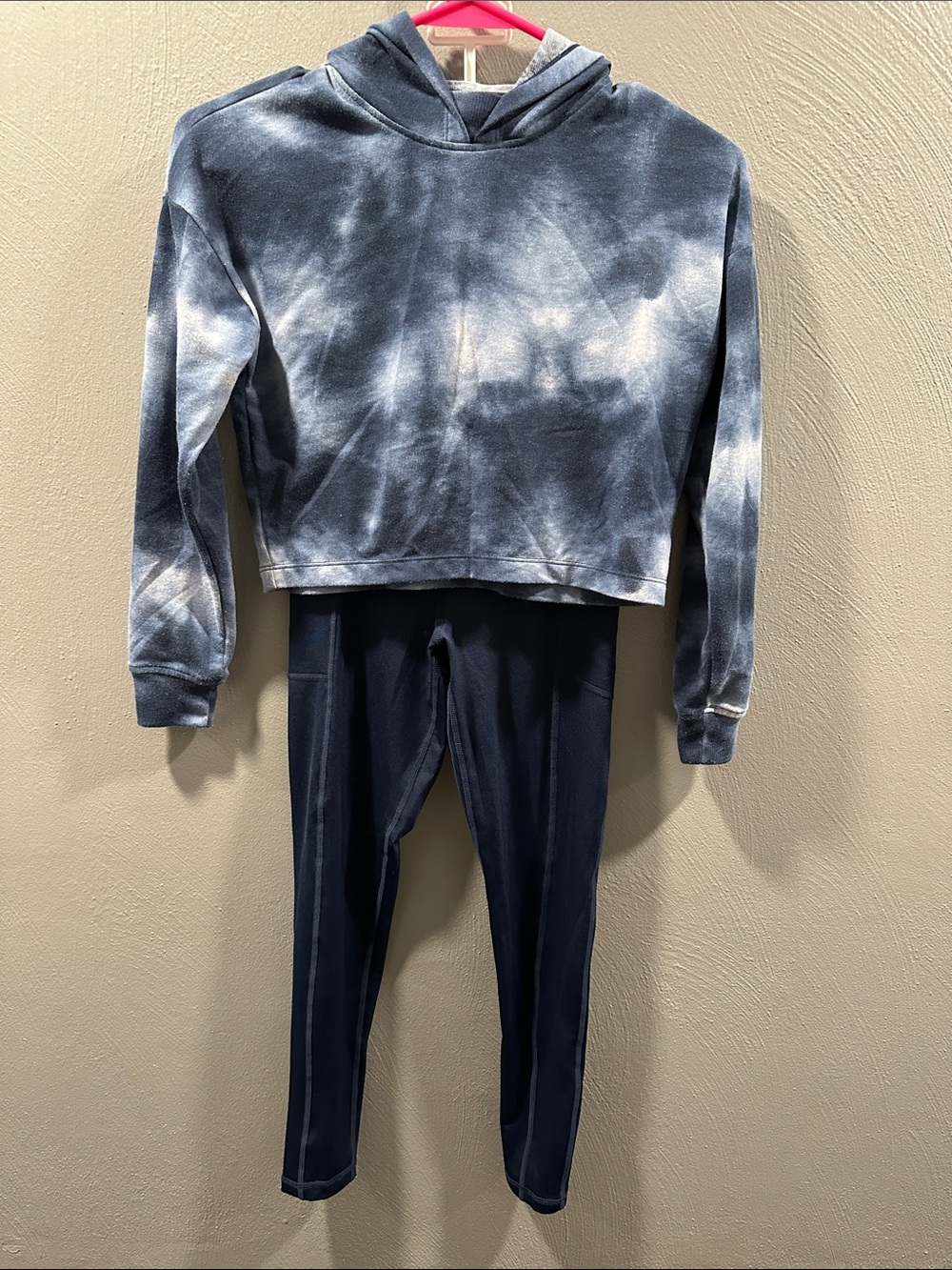 90 Degree By Reflex Kids Navy Tie-Dye Hoodie and Navy Legging Set